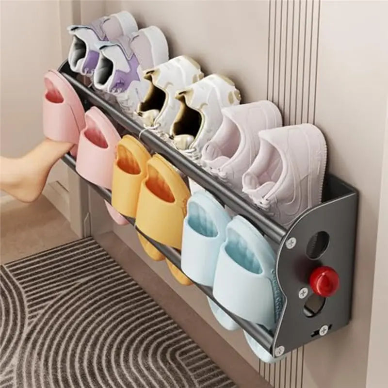 No-Drill Magnetic Shoe Rack Two-Tier Telescopic 40–73cm Gray
