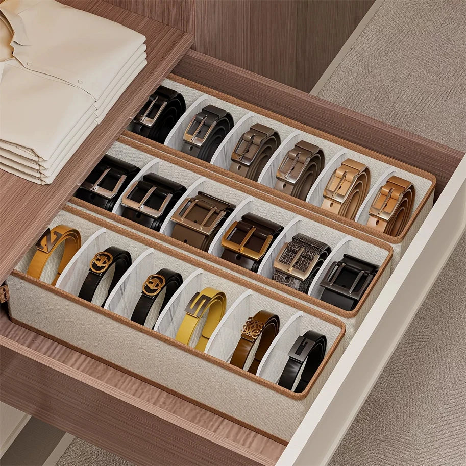 KindFuny 6-Compartment Belt & Tie Drawer Organizer Box