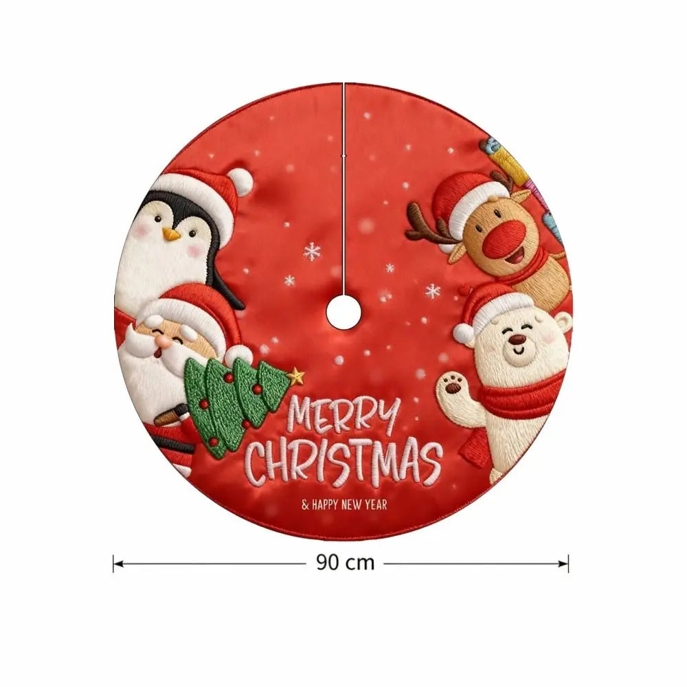 90cm Christmas Tree Skirt – Elk & Santa Print | 10 Styles