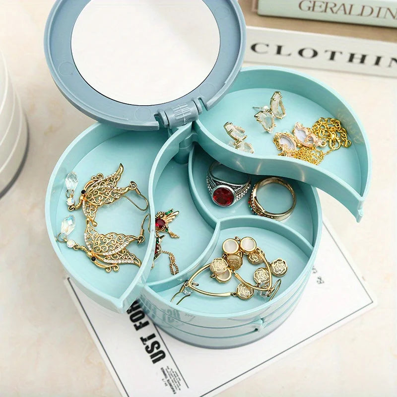 Rotating Multi-Layer Jewelry Organizer Box – Earrings & Rings