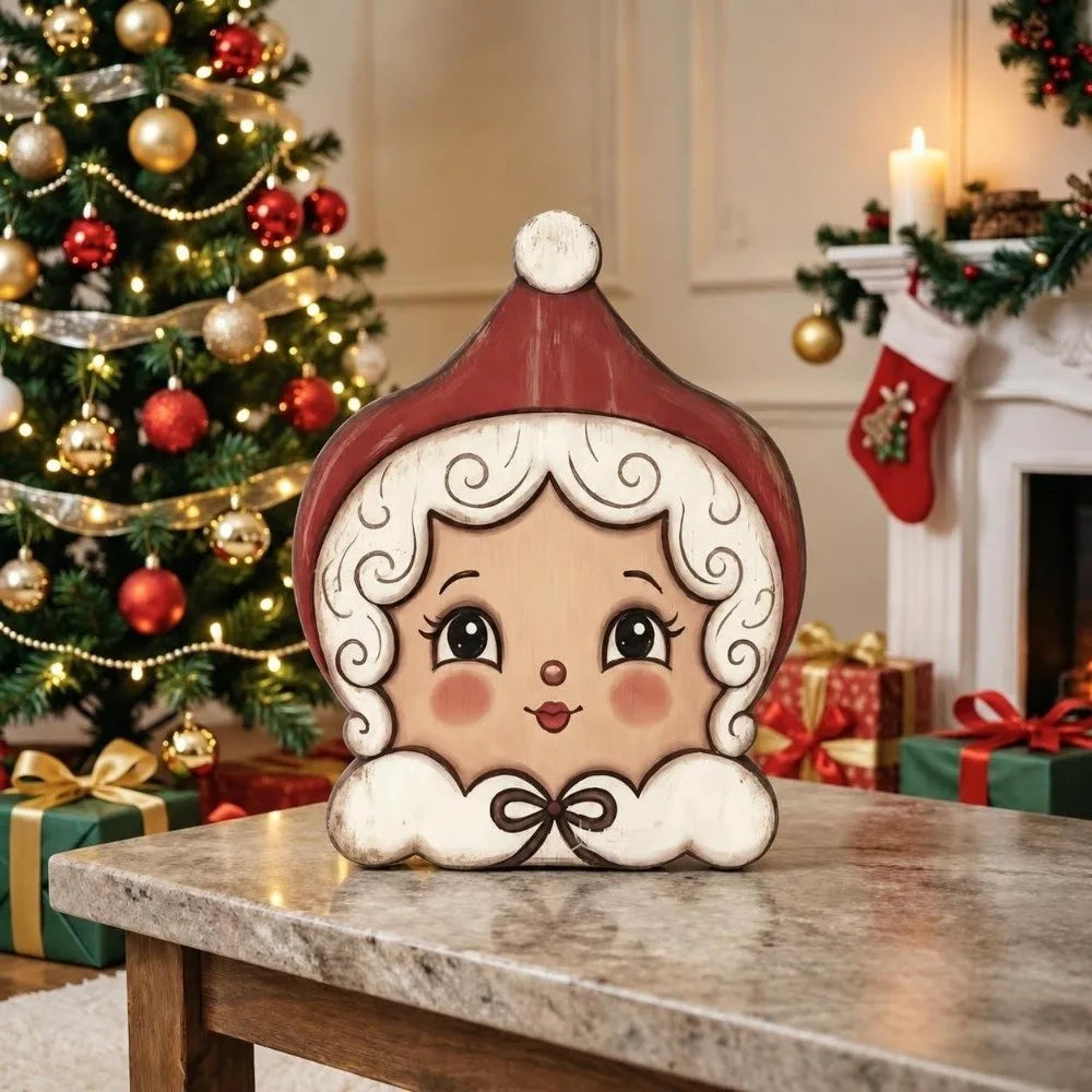 Wooden Christmas Tabletop Figure – Santa & Snowman Decor