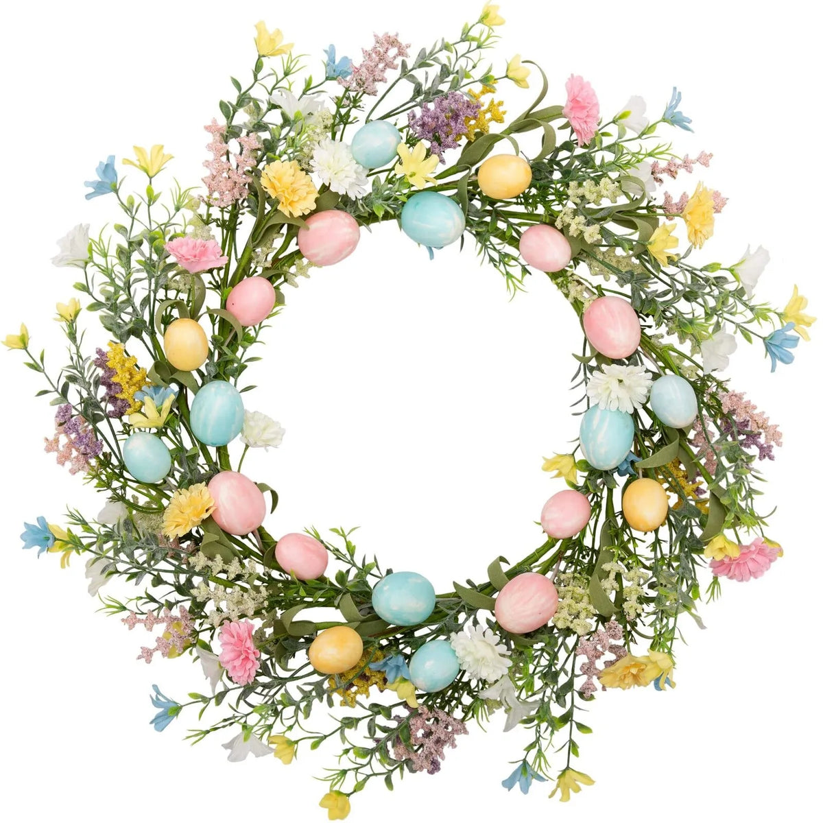 Easter Egg Wreath with Bow Ribbon – 18" Handmade Door Decor