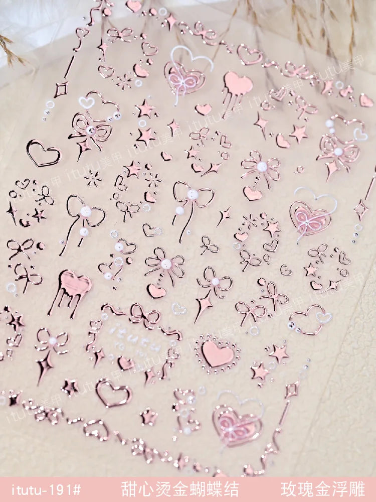 Gold Embossed Butterfly & Heart Acrylic Nail Stickers