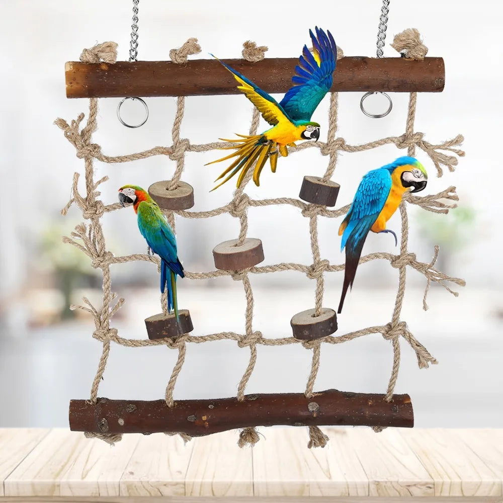 Hemp Rope Wooden Climbing Ladder Swing Toy for Parrots