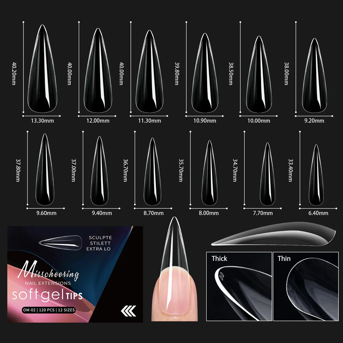 120pcs Clear Soft Gel Nail Tips – 14 Arch Styles Full Cover