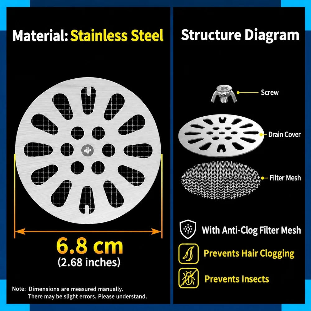 Stainless Steel Round Drain Cover with Mesh Hair Catcher