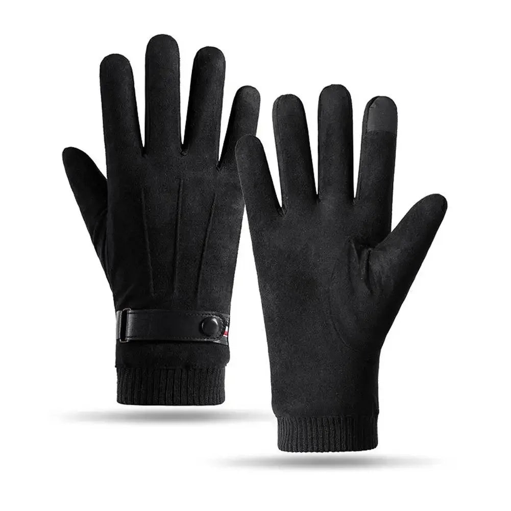 Men's Suede Winter Gloves Touchscreen Ski Driving Mittens