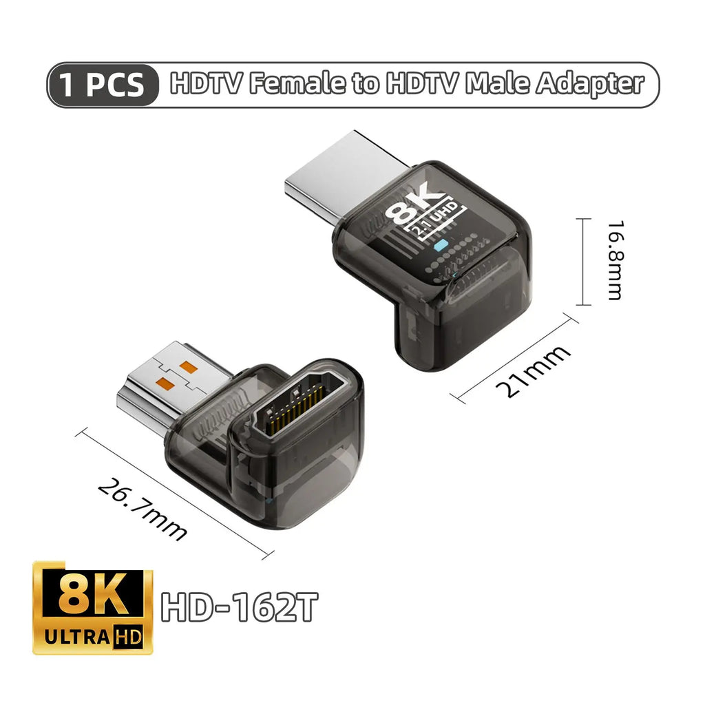 8K@60Hz HDMI 2.1 Right-Angle Adapter 90 270 360° Male to Female
