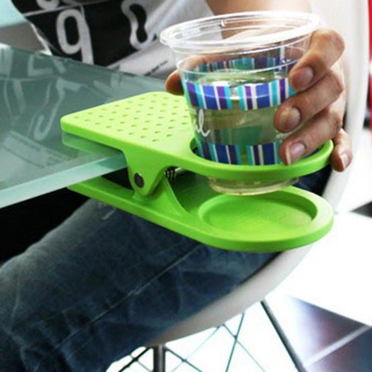 Clip-On Desk Cup Holder – Binder Clamp Drink Holder