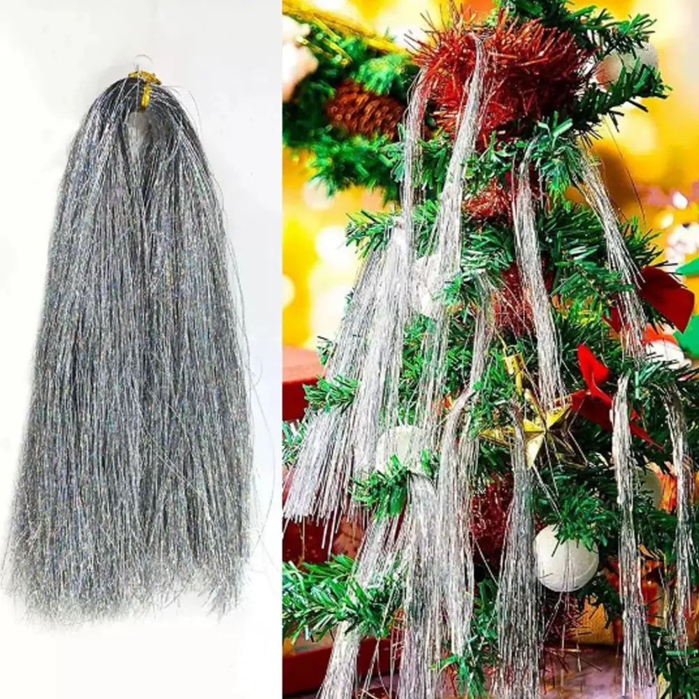 Christmas Tinsel Icicle Strands – Gold & Silver Foil Decor