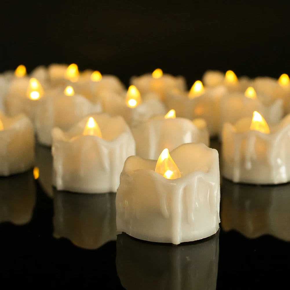 Flickering Dripping Wax LED Tea Light Candles – 12/24 Pack