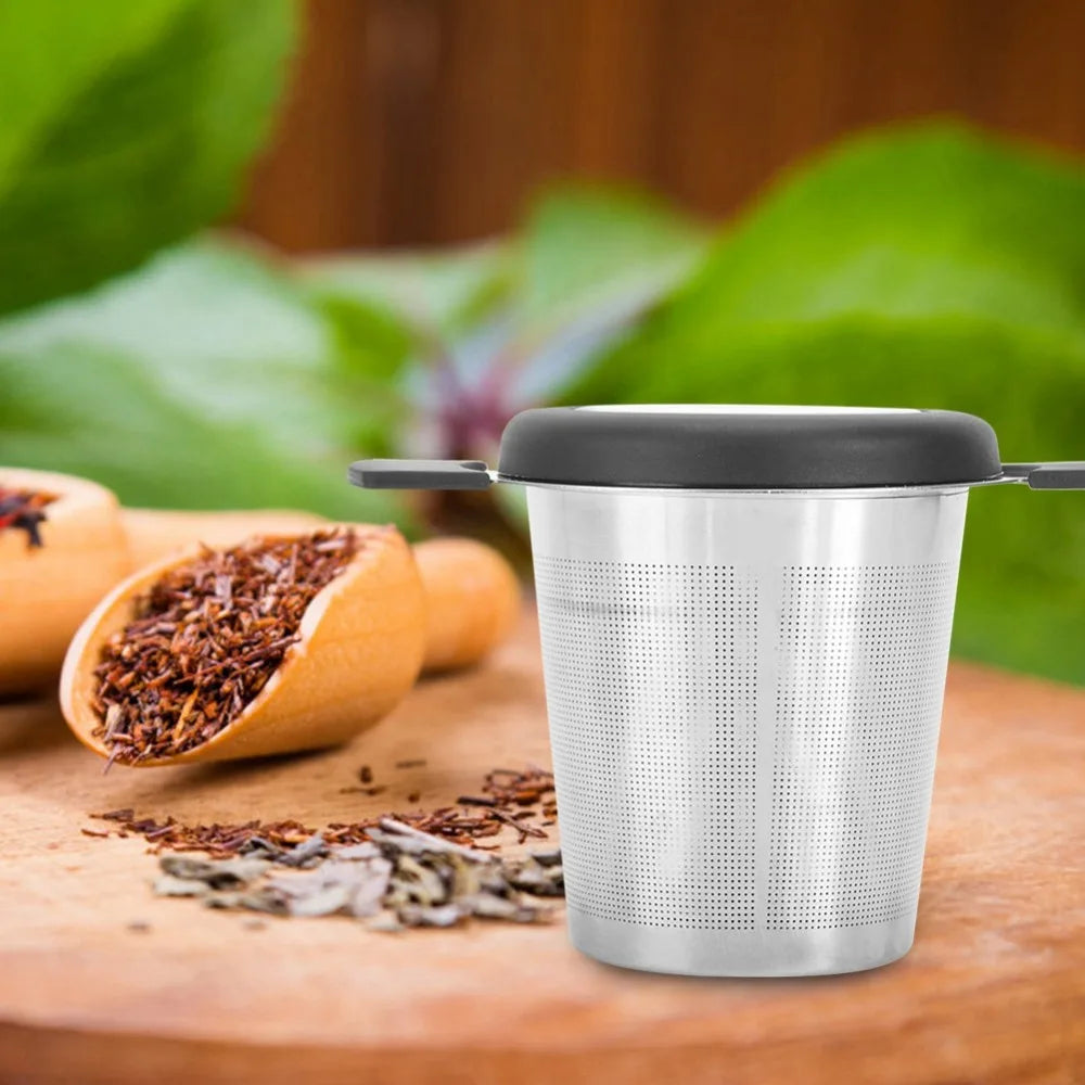 Stainless Steel Tea Infuser Cup with Fine Mesh & Silicone Lid