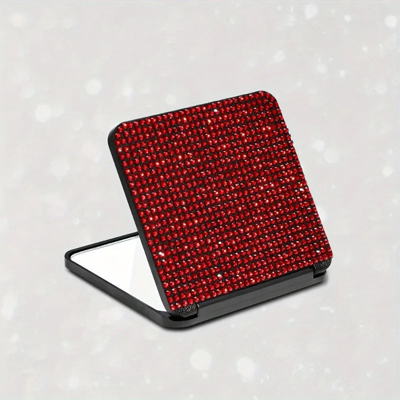 Rhinestone Folding Makeup Mirror – Dual-Sided Compact