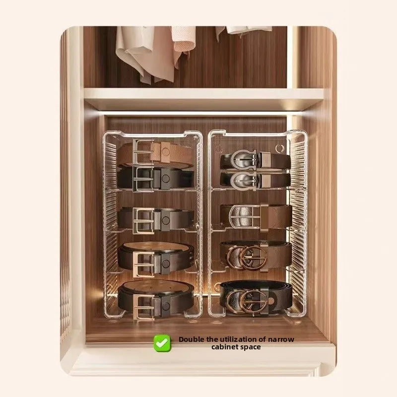 Transparent Belt & Tie Storage Box – 4-Compartment Organizer