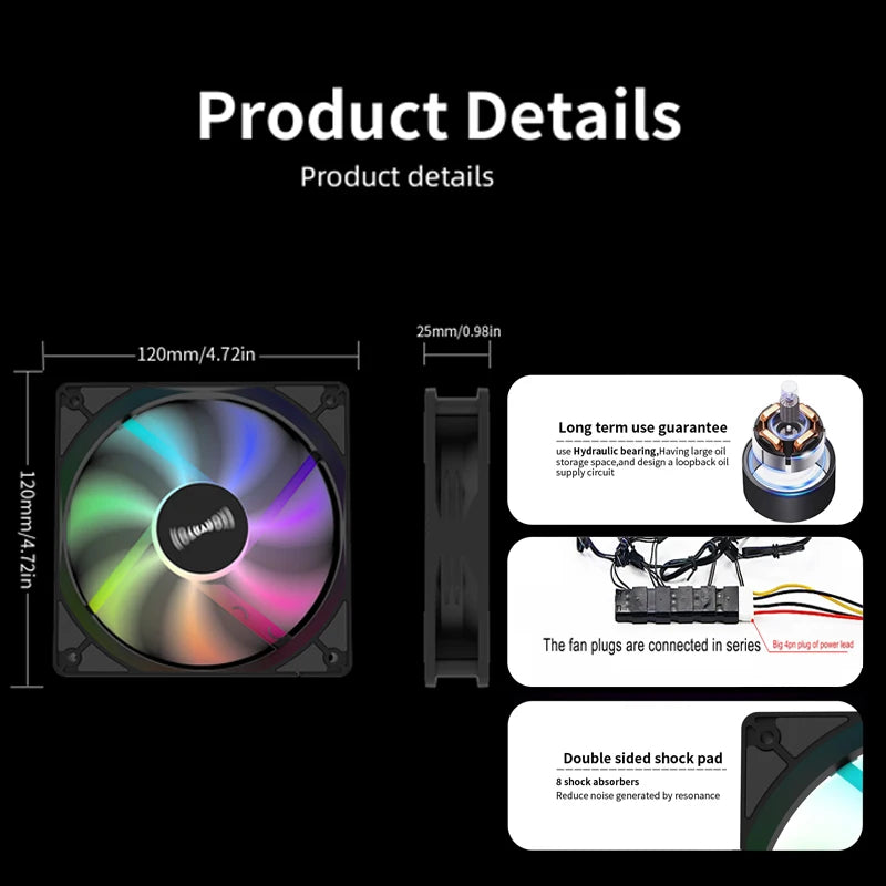 120mm RGB PC Case Fan 12V Mirror Light Effect | 7-Blade