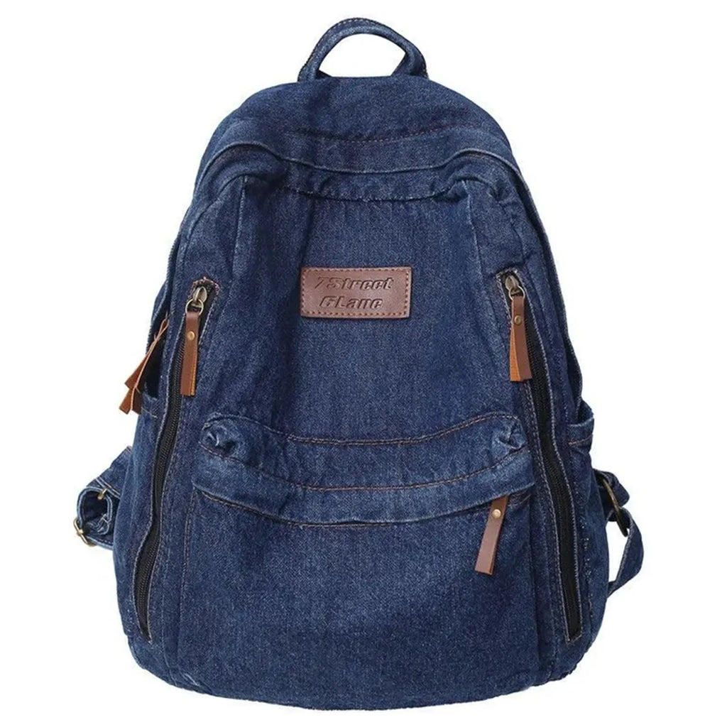 Vintage Washed Denim Backpack – Retro Rucksack for Women