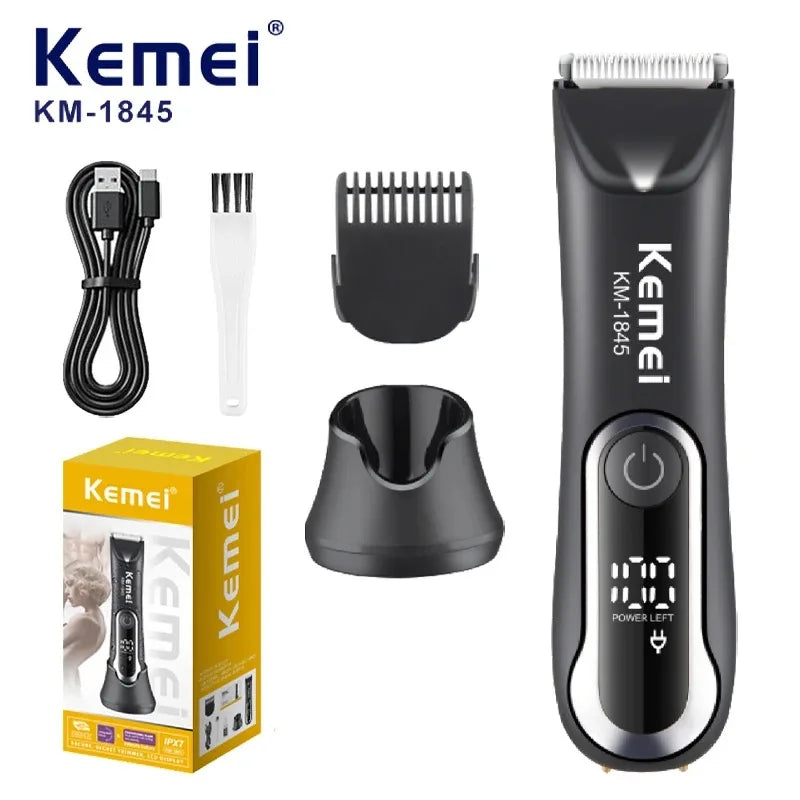 Kemei KM-1845 Waterproof Body Hair Trimmer Men's Grooming Kit