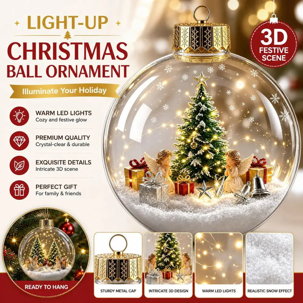 LED Light-Up Clear Christmas Ball Ornament – Miniature Scene