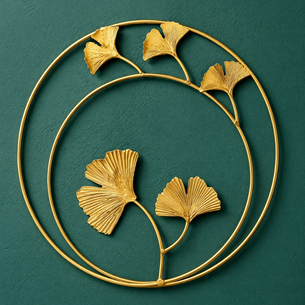 Gold Metal Leaf Wall Décor – 11in Wrought Iron Round Ornament