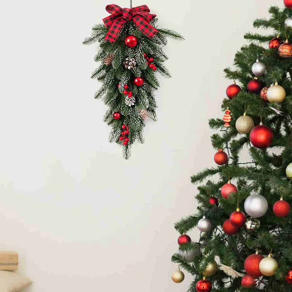 60cm Upside Down Christmas Teardrop Wreath | Red & Green