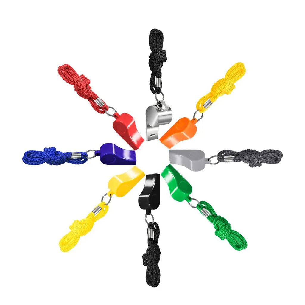 8-Pack Stainless Steel Referee Whistles with Keychain & Lanyard