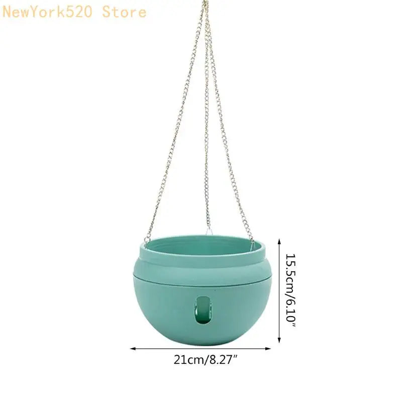 Hanging Bowl Planter with Water Storage & Metal Chain Hook