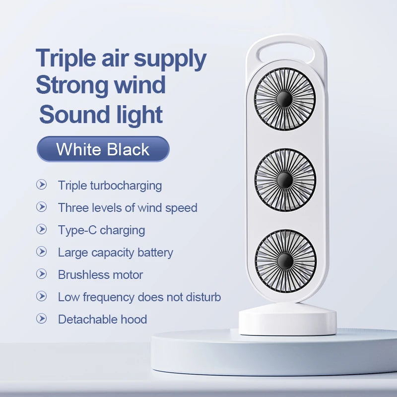 VIBE 3-Outlet USB Rechargeable Desktop Fan – 3 Speed Settings