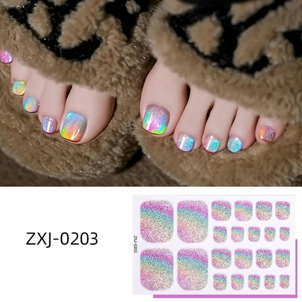 Rainbow Glitter Toenail Stickers – Full Cover Waterproof Wraps