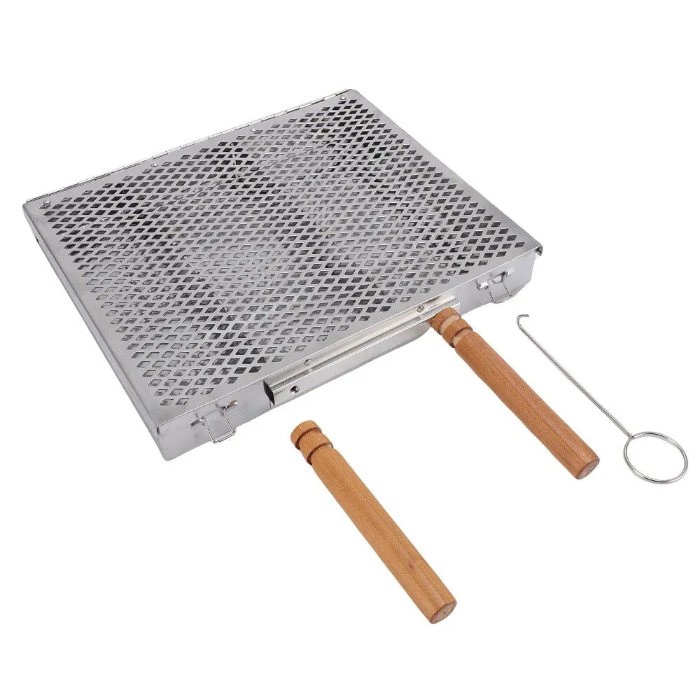 VIBE Stainless Steel BBQ Grill Basket with Dividers & Handles