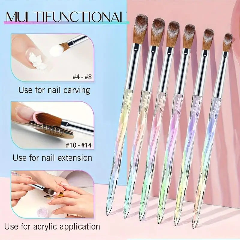 6-Piece Acrylic Nail Brush Set – 3D Carving & Extensions