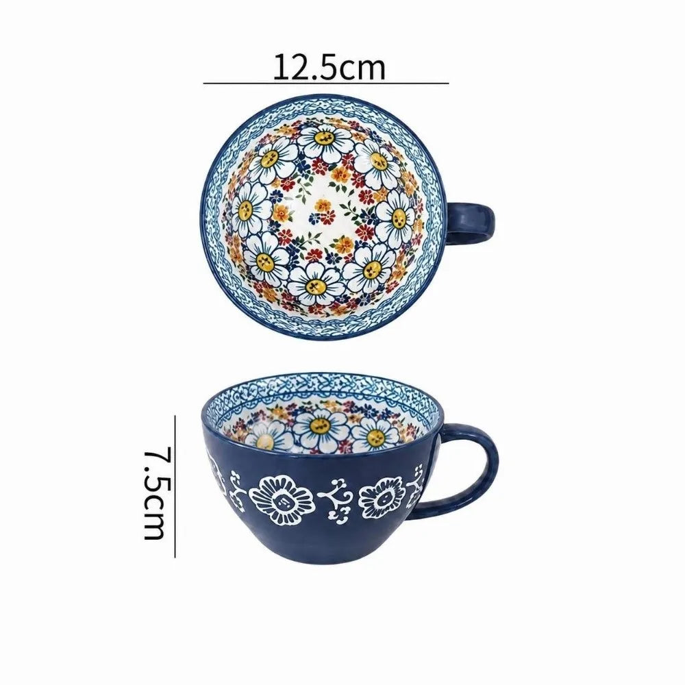 15oz Boho Hand-Painted Ceramic Mug | Microwave Safe