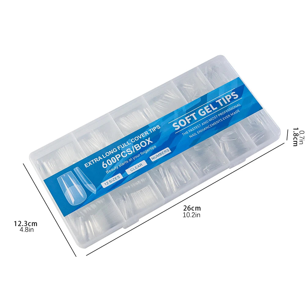 Aleekit 600pcs Soft Gel Coffin Nail Tips – 12 Sizes, Pre-Etched