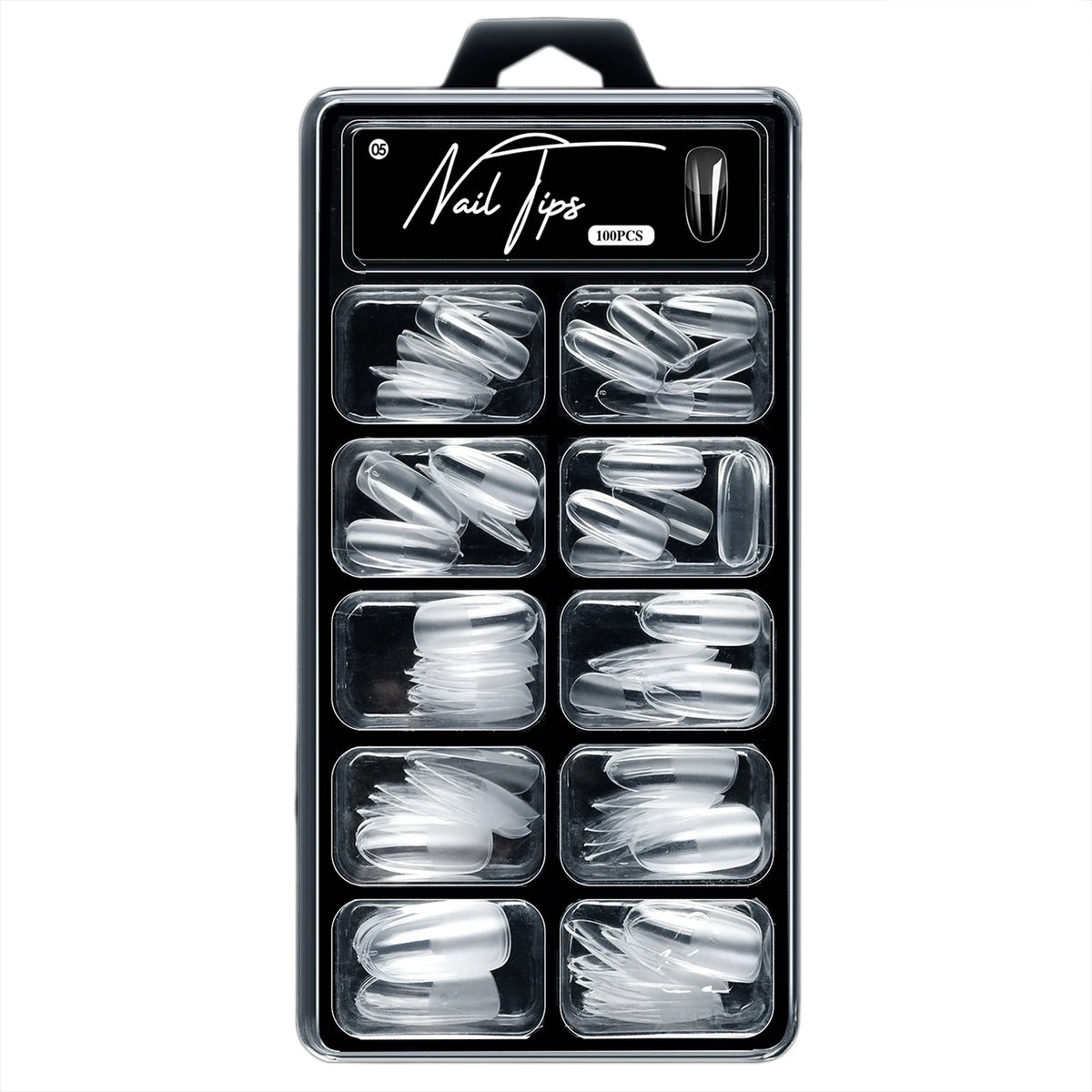 100pcs Clear Coffin Fake Nails Pre-Etched Full Cover Tips