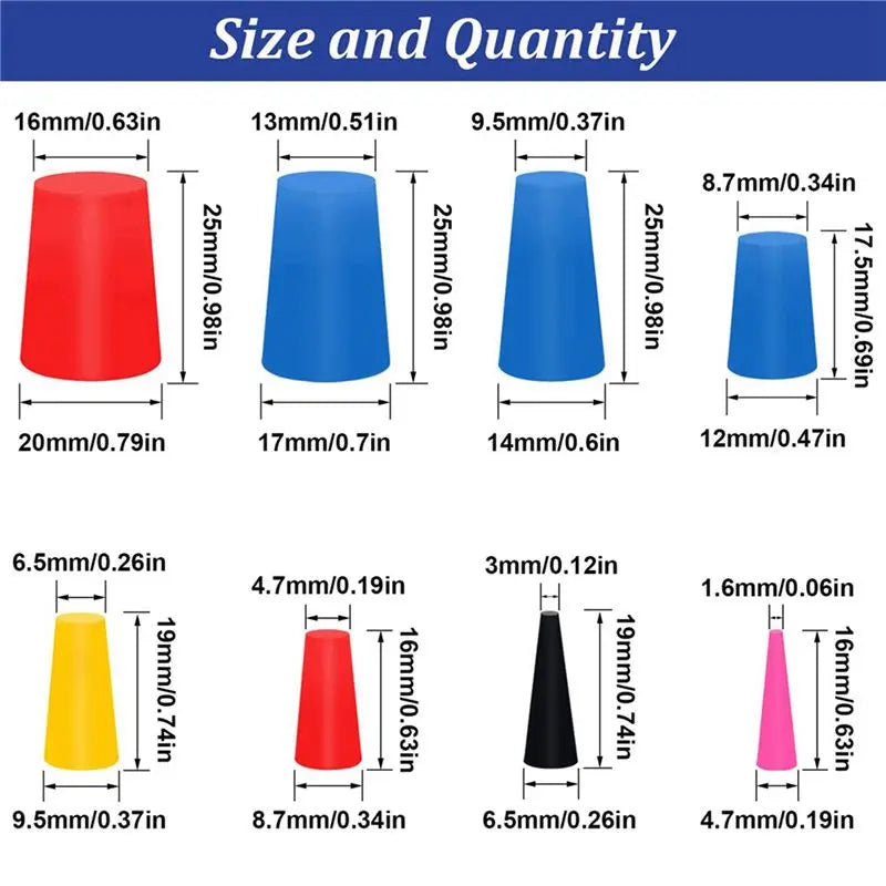 210-Pc Silicone Tapered Plug Kit 1/16"–5/8" for Powder Coating
