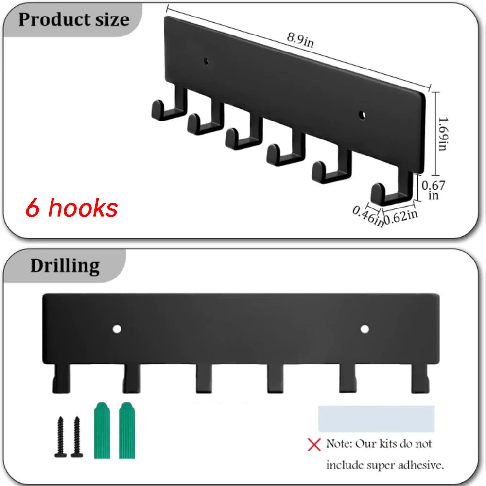 Metal Wall Key Holder & Multi-Hook Rack for Entryway