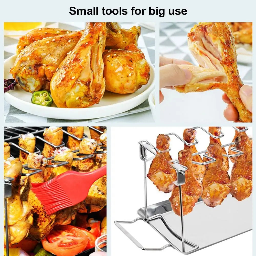Stainless Steel Foldable Chicken Leg BBQ Grill Roasting Rack