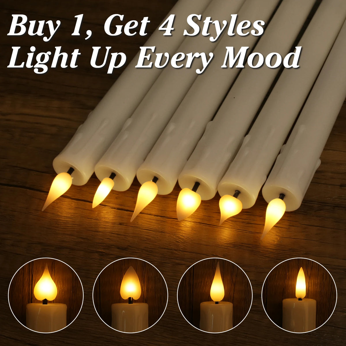 6-Pack Rechargeable Flameless Taper Candles 9.6" Remote & Timer