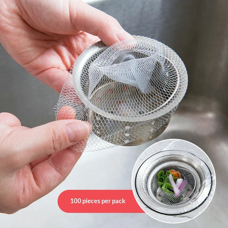 100-Pack Disposable Elastic Sink Drain Filter Mesh Bags
