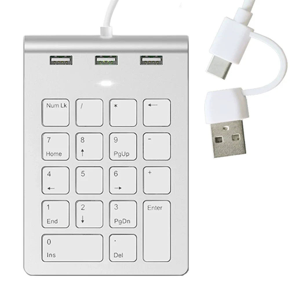 USB Type-C Mini Numeric Keypad 18 Keys with 3-Port USB Hub