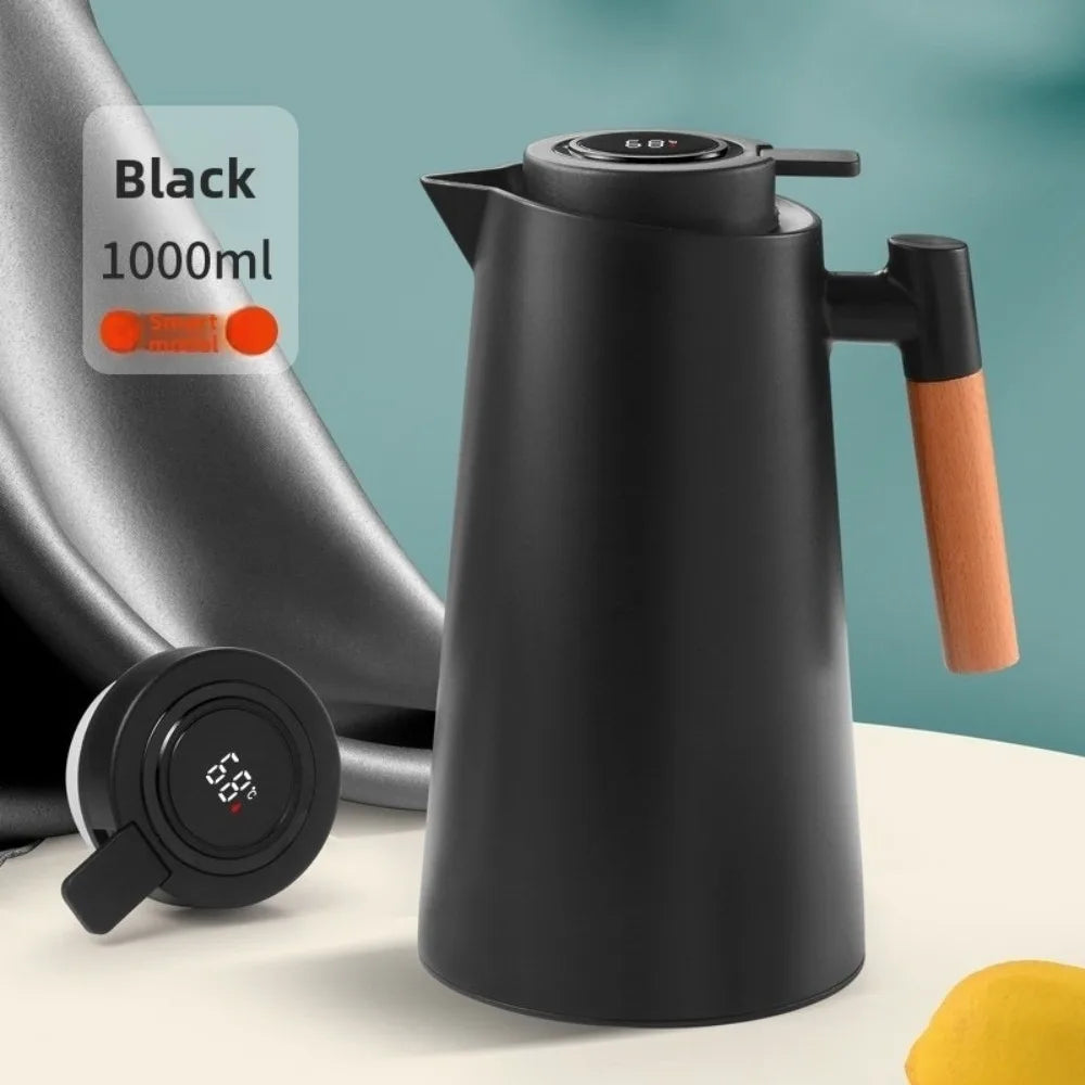 1L Smart Temp Display Vacuum Thermal Flask – Glass Liner & Wood Handle