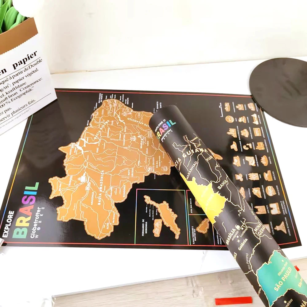 Brazil Scratch Off Map – Travel Gift & Wall Décor 42x29.5cm