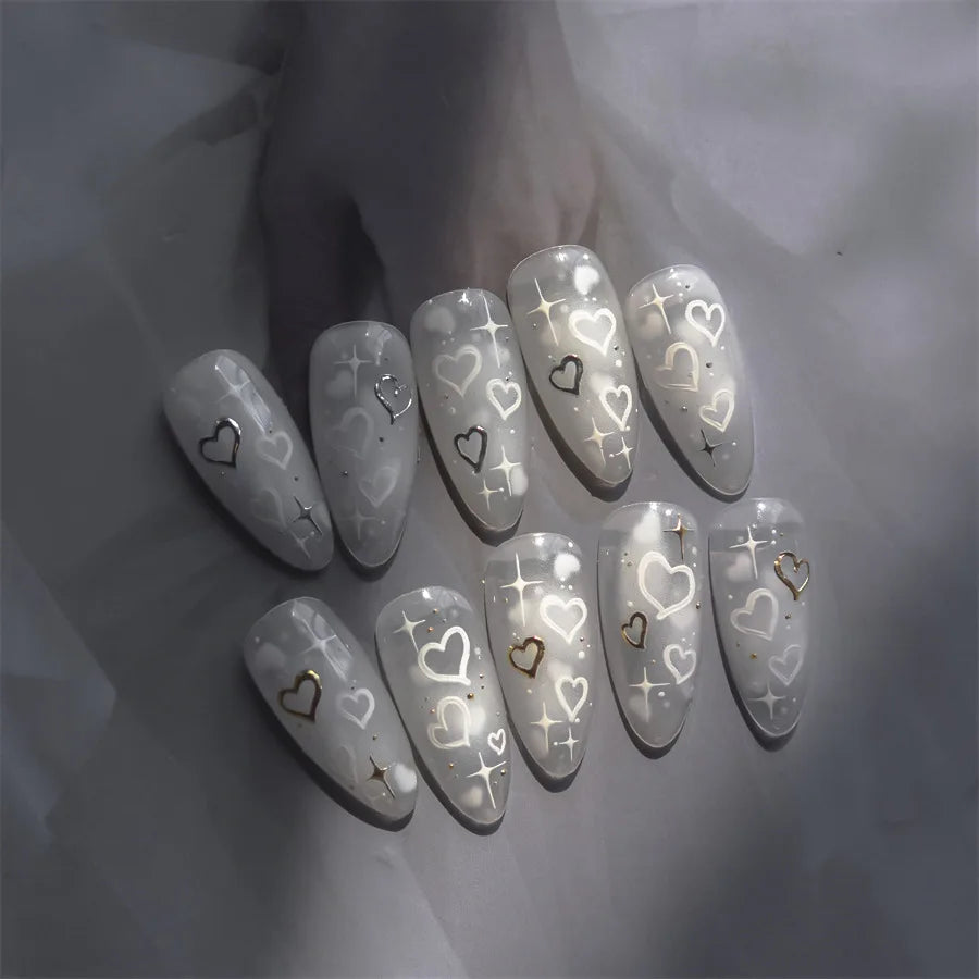 5D Relief Nail Art Stickers – Gold Silver Heart Decals