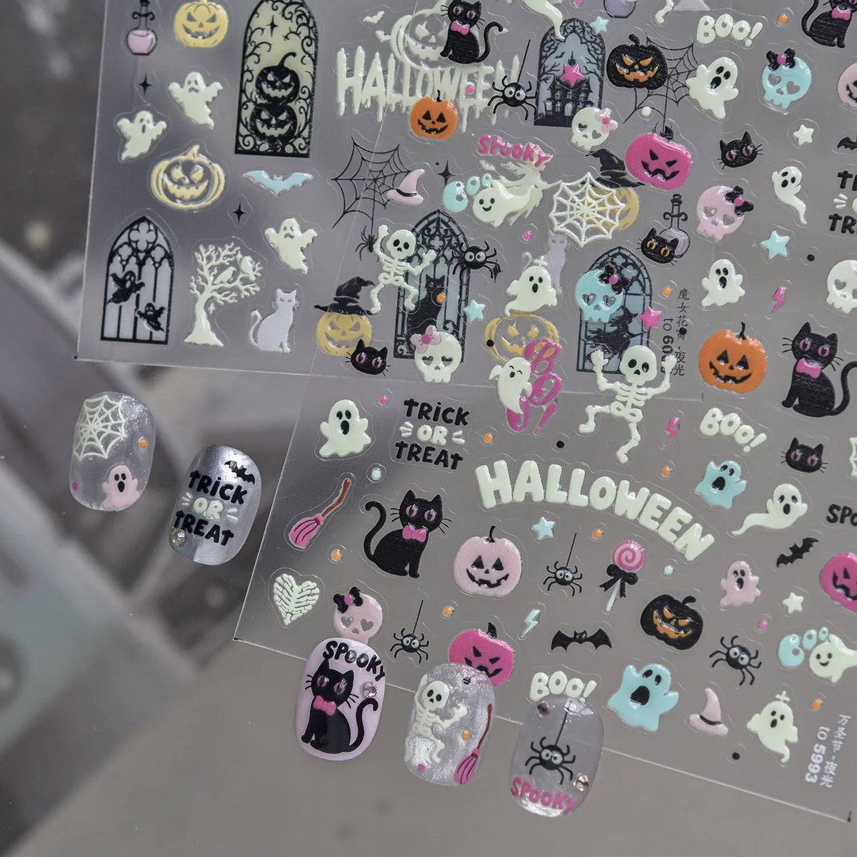 Halloween 3D Glow Nail Stickers – Pumpkin Ghost Spider Web Decals