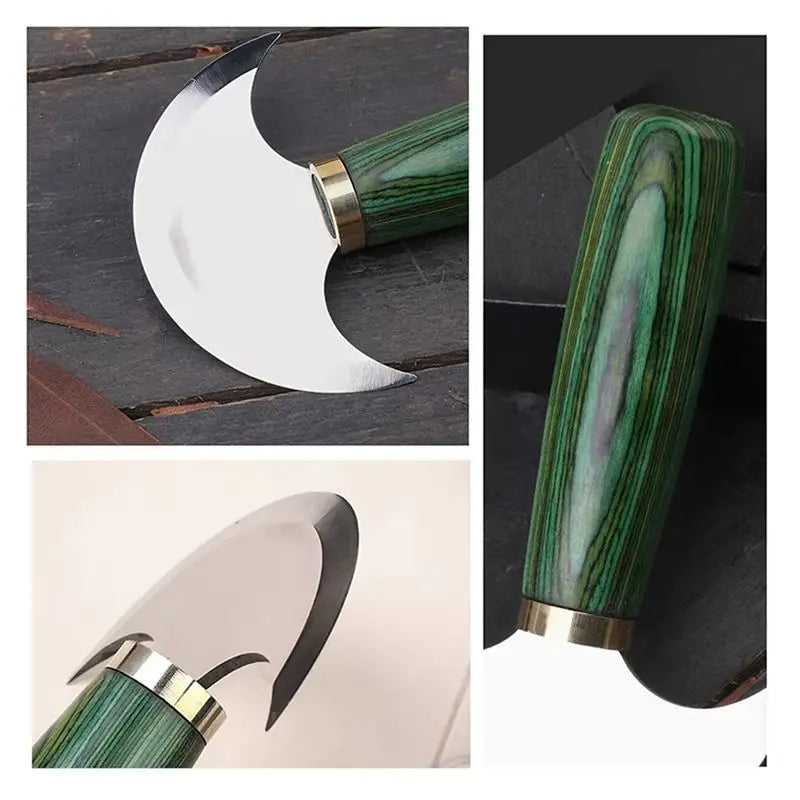 Round Blade Leather Skiving Knife Wood Handle DIY Craft Cutter