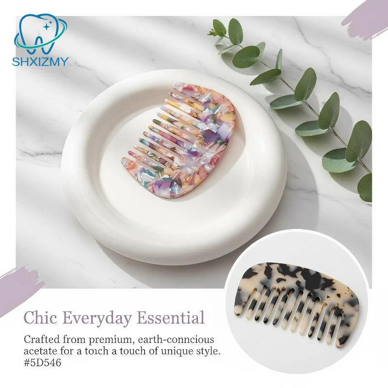 Marbled Cellulose Acetate Wide Tooth Comb – Anti-Static