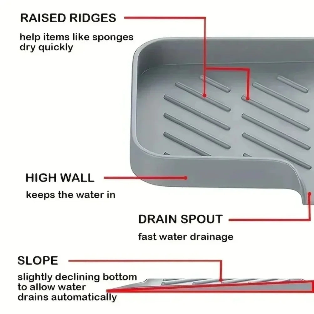 Silicone Sink Tray Soap Sponge Holder Kitchen Organizer