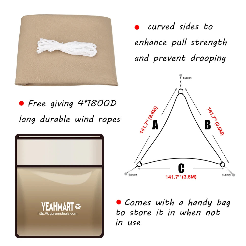 Triangle Sun Shade Sail – Waterproof 98% UV Block Outdoor Canopy