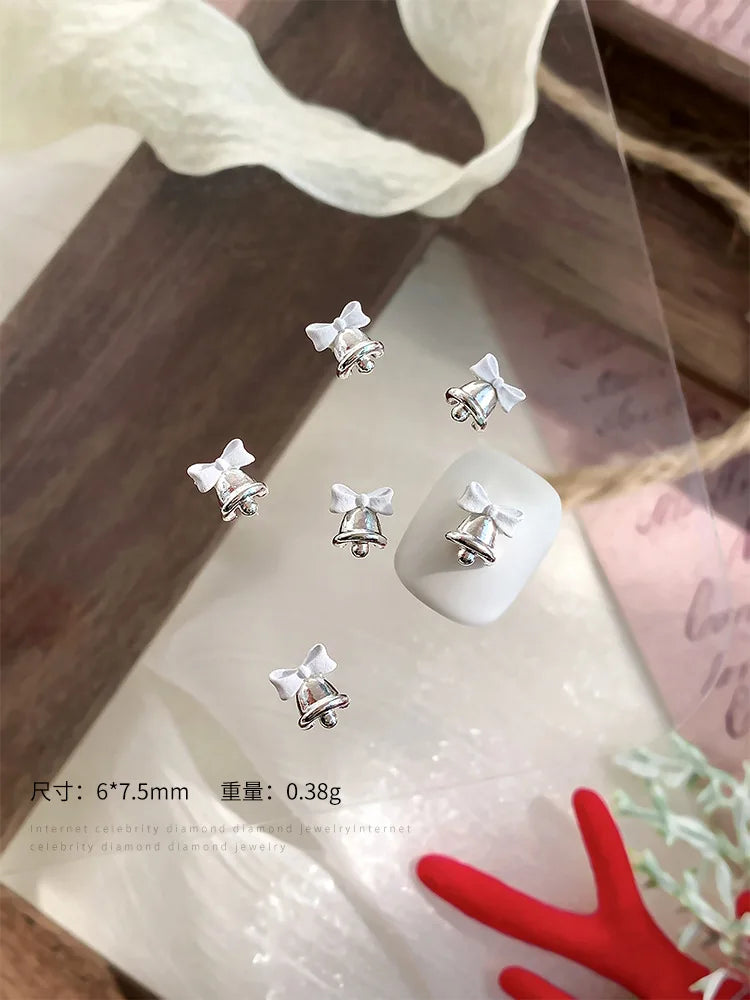 10pc 3D Christmas Bell Nail Charms – Gold & Silver Alloy DIY