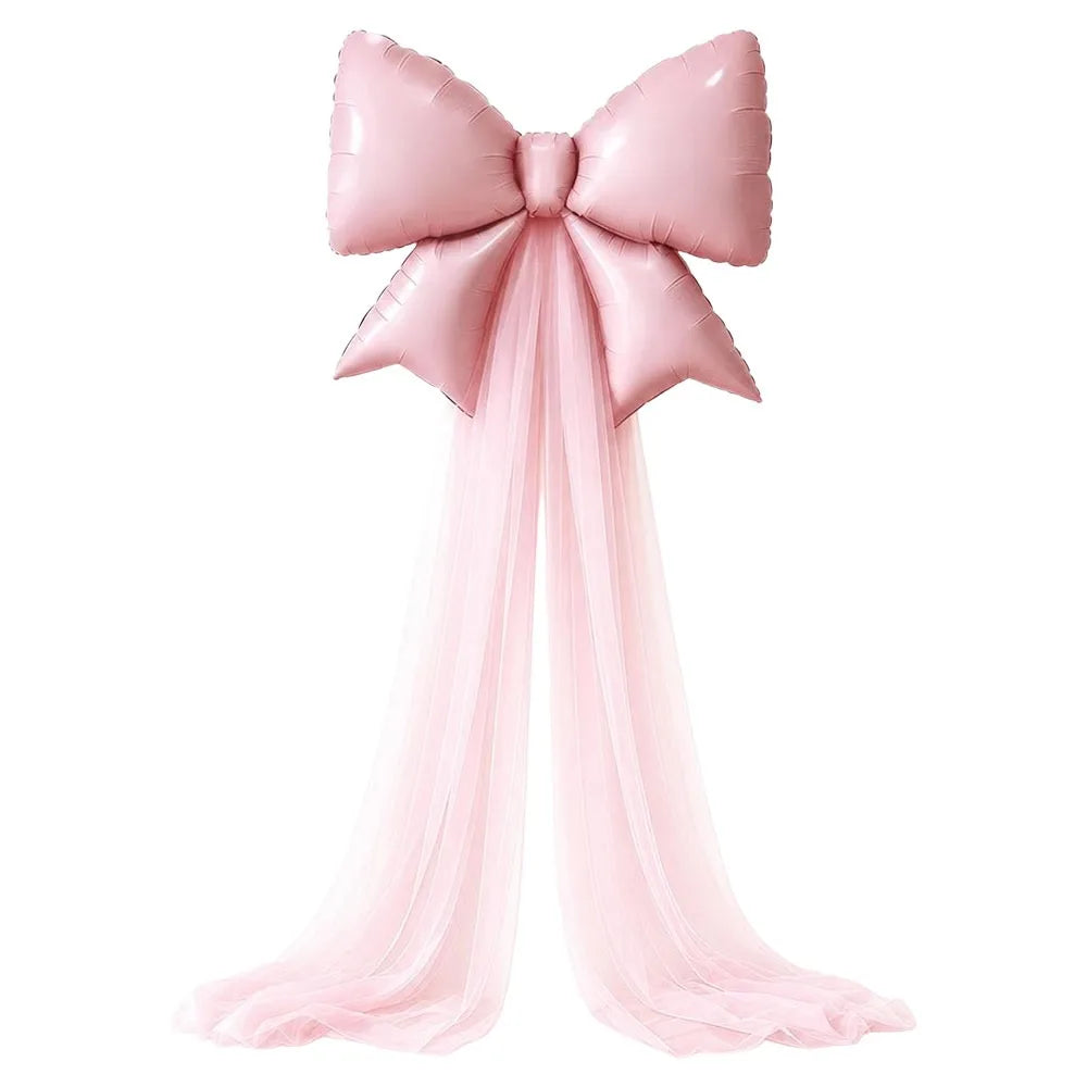 DIY Bow Balloon Set – 32" Foil Number Balloons & Pink Mesh