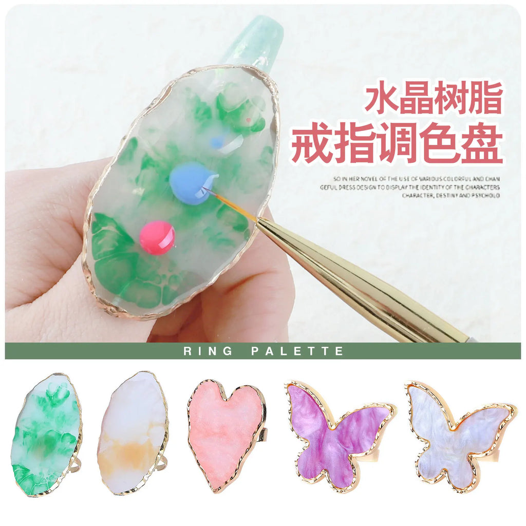 Nail Ring Palette Crystal Resin Marble Finger-Worn Gel Mixing Plate